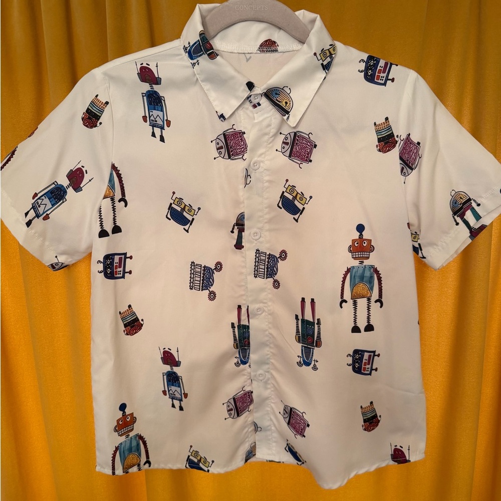 Kids Robot Print White Shirt